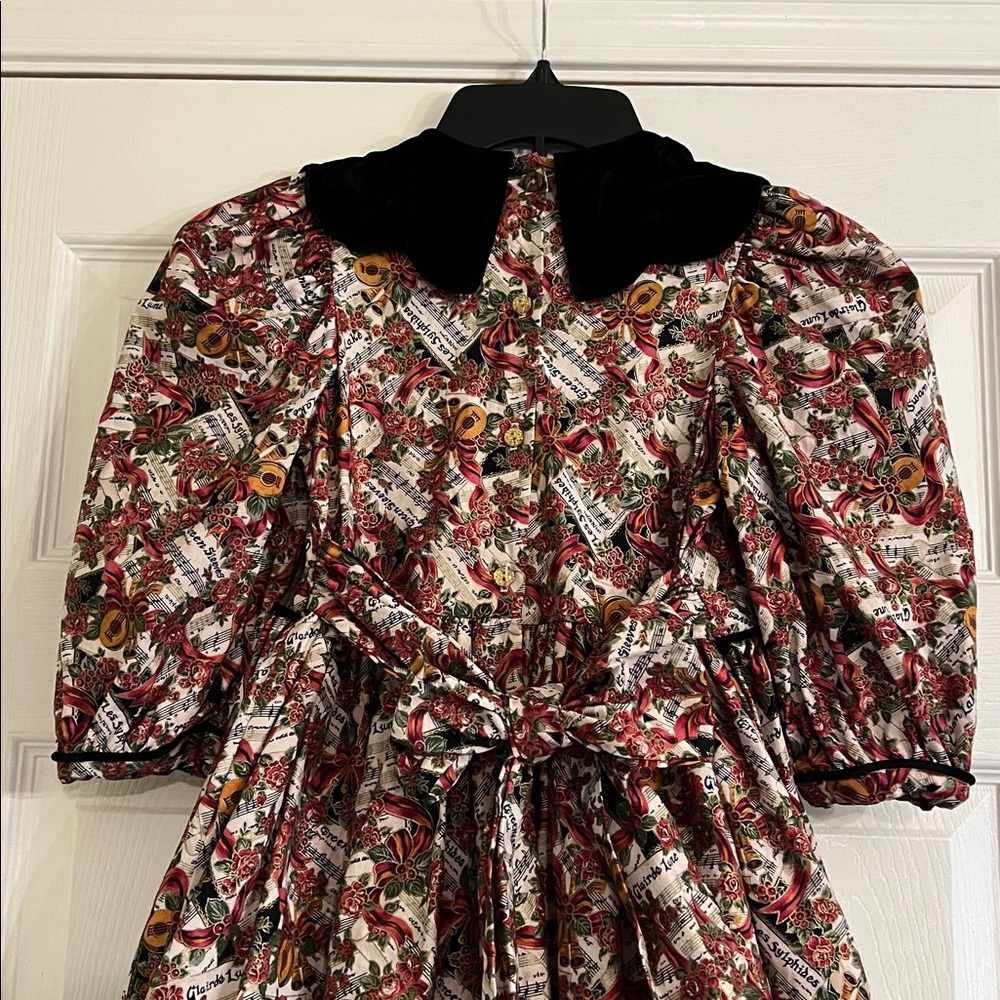 Petals San Francisco Vintage Girl’s Scalloped Hem Holiday Print Dress Size 10 - Picture 8 of 16